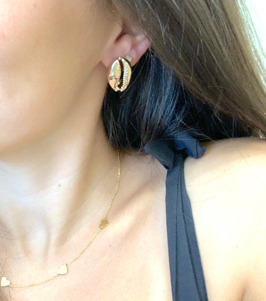 Gold Cowry Stud Earrings