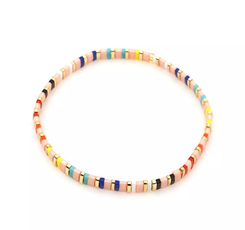 Coral and Rainbow Tile Bracelet