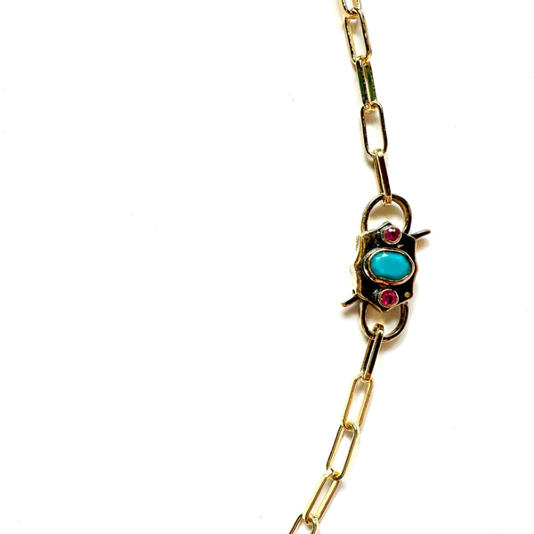 Paper Clip Luxe Lock Chain in Turquoise and Ruby