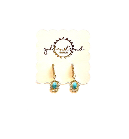 Turquoise and cz flower dangle earring