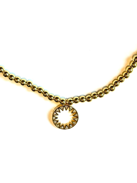 Gold Beaded Necklace with Pave Burst Charm