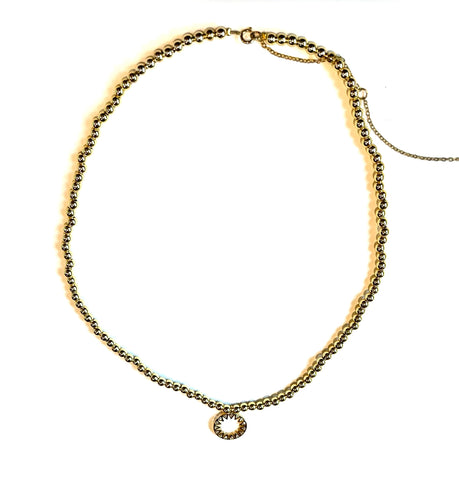 Gold Beaded Necklace with Pave Burst Charm