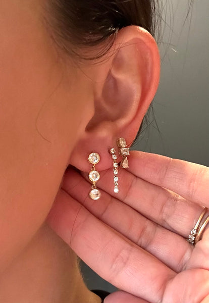 Triple CZ stone drop earring