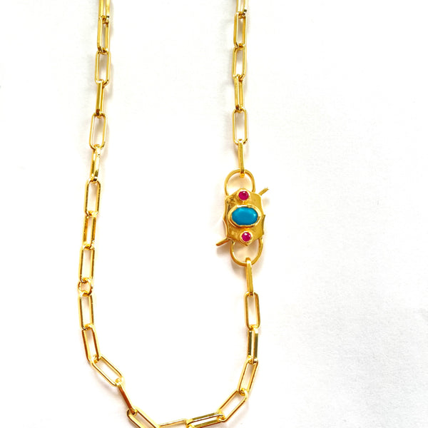 Paper Clip Luxe Lock Chain in Turquoise and Ruby