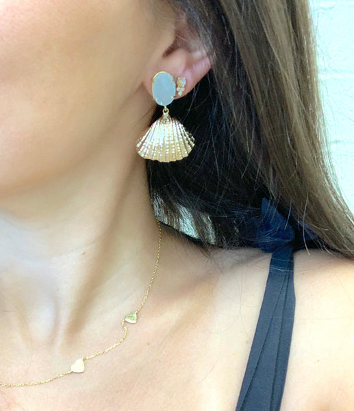 Light Blue Chalcedony and Shell Earrings