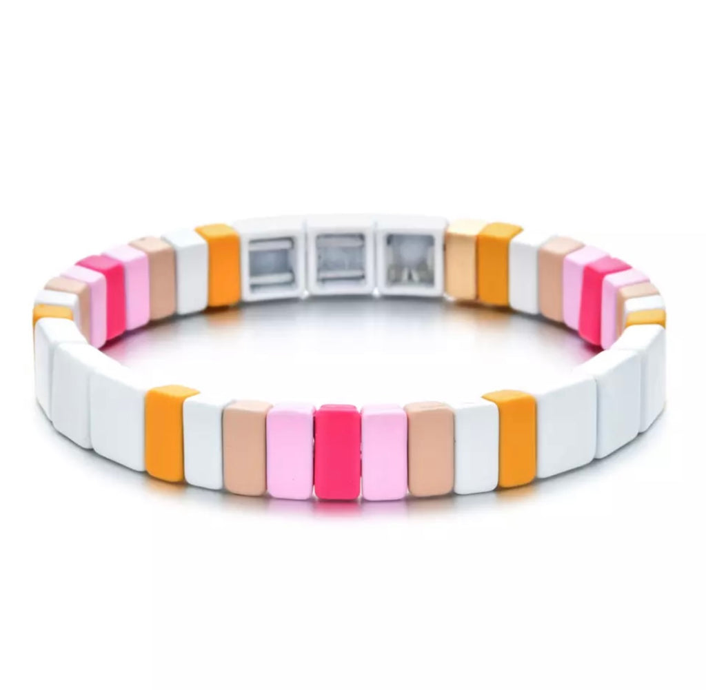 White and Pink Ombré Enamel Bracelet