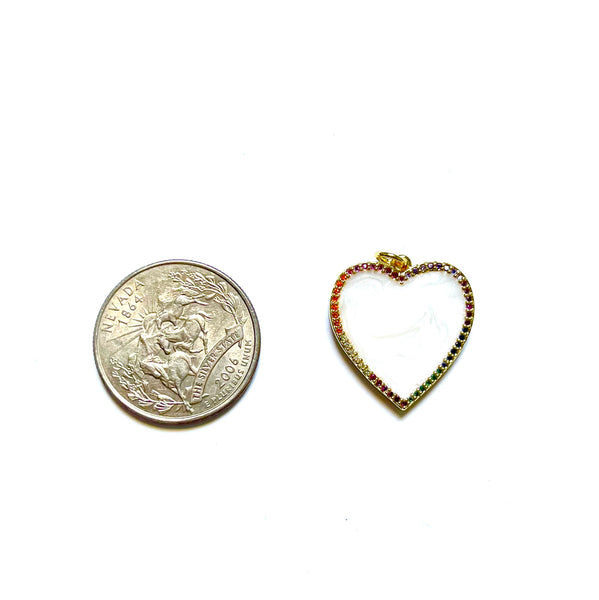 Marbled Enamel & Pave Rainbow Heart Charm