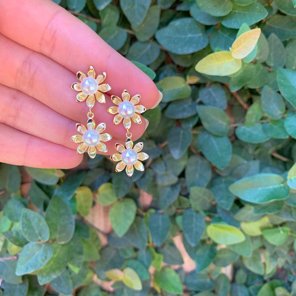 Pearl Flower Double Drop Earrings