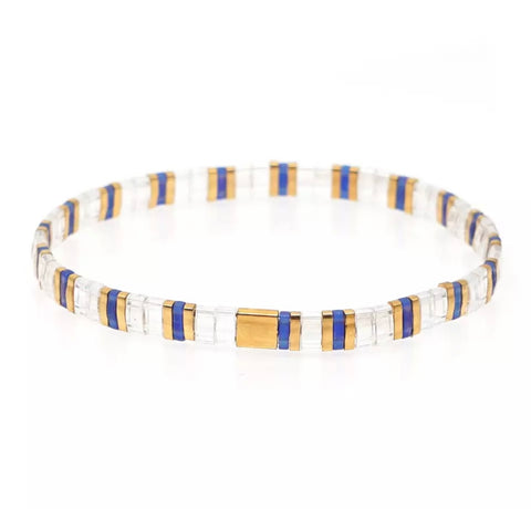 Clear Navy and Gold Tile Bracelet