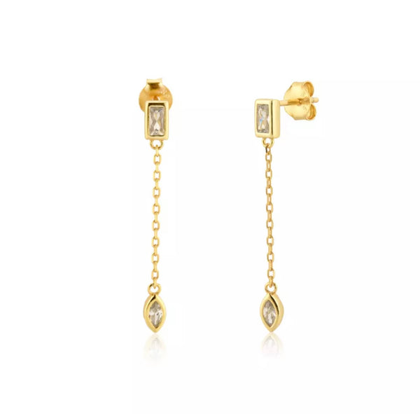 Baguette Stud with Chain and Stone Drop