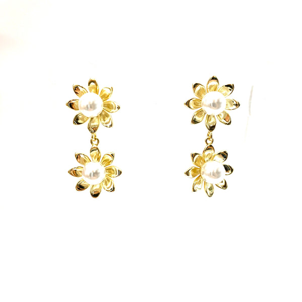 Pearl Flower Double Drop Earrings
