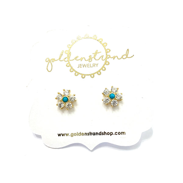 Petite Clear and Turquoise Flower Stud