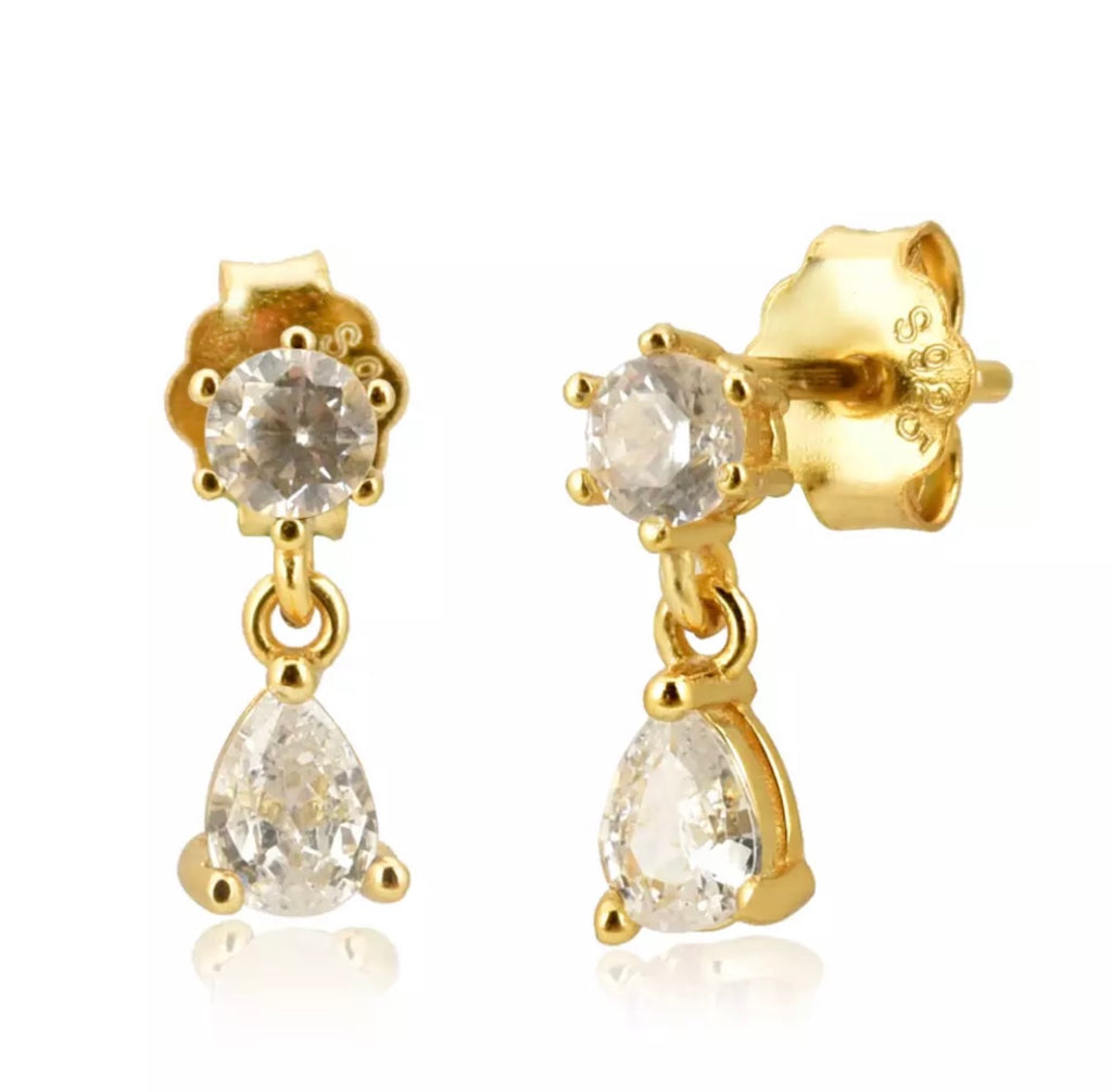 Round with Pear Shape Dangle Tiny Studs