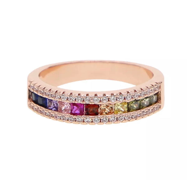 Rose Gold Pave Rainbow Ring