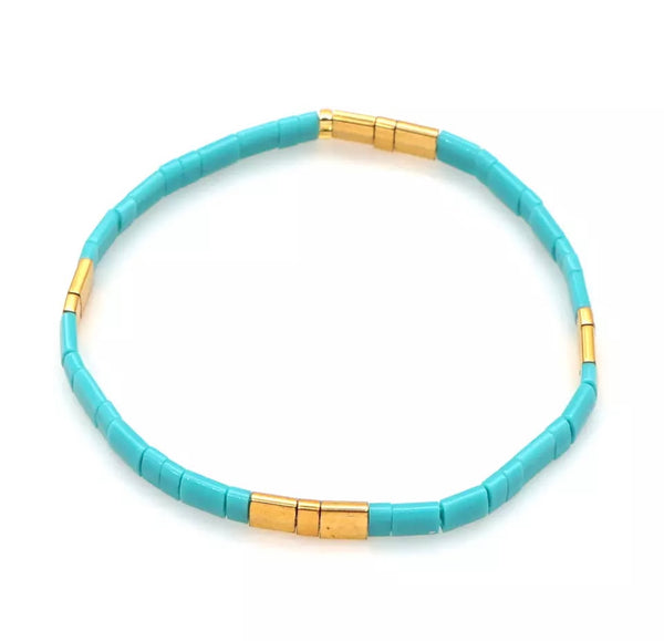 Turquoise and Gold Tile Bracelet