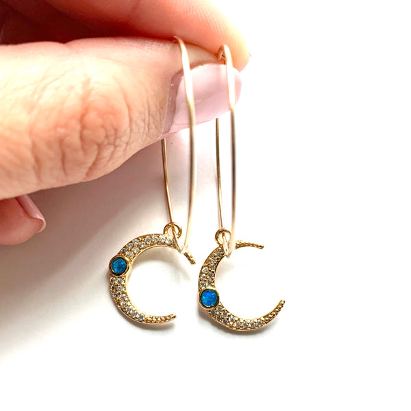 Thin Hoop with Crescent Opal Charm