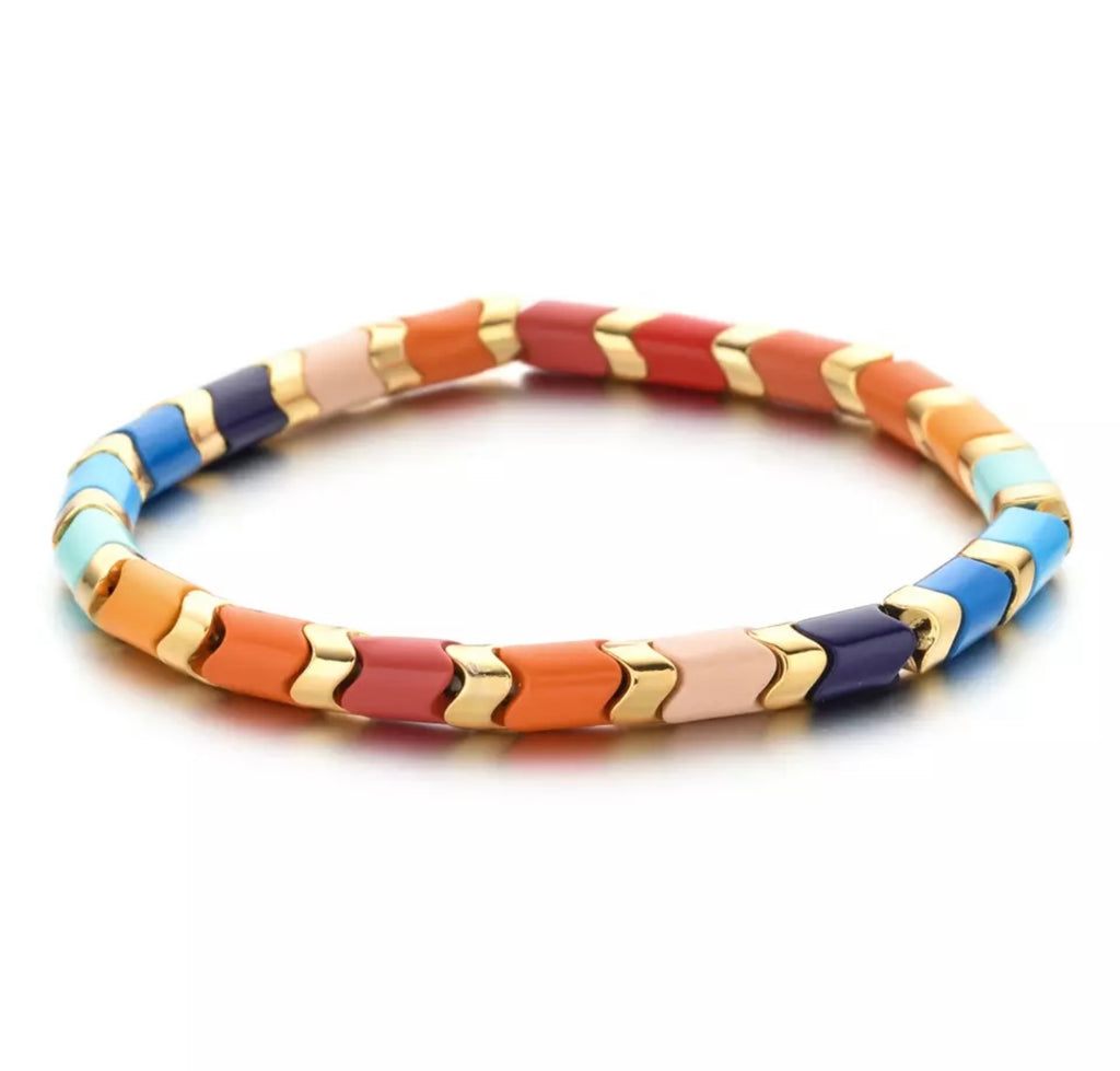Rainbow and Gold Chevron Candy Stripe Bracelet