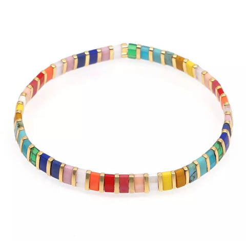 Gold and Rainbow Tile Bracelet