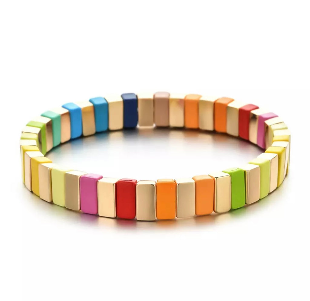 Gold and Rainbow Enamel Bracelet