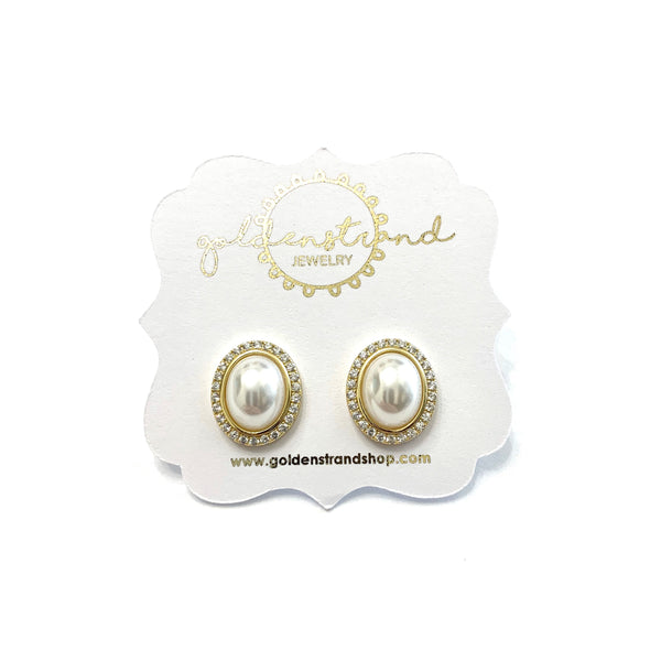 Pave Pearl Stud Earrings
