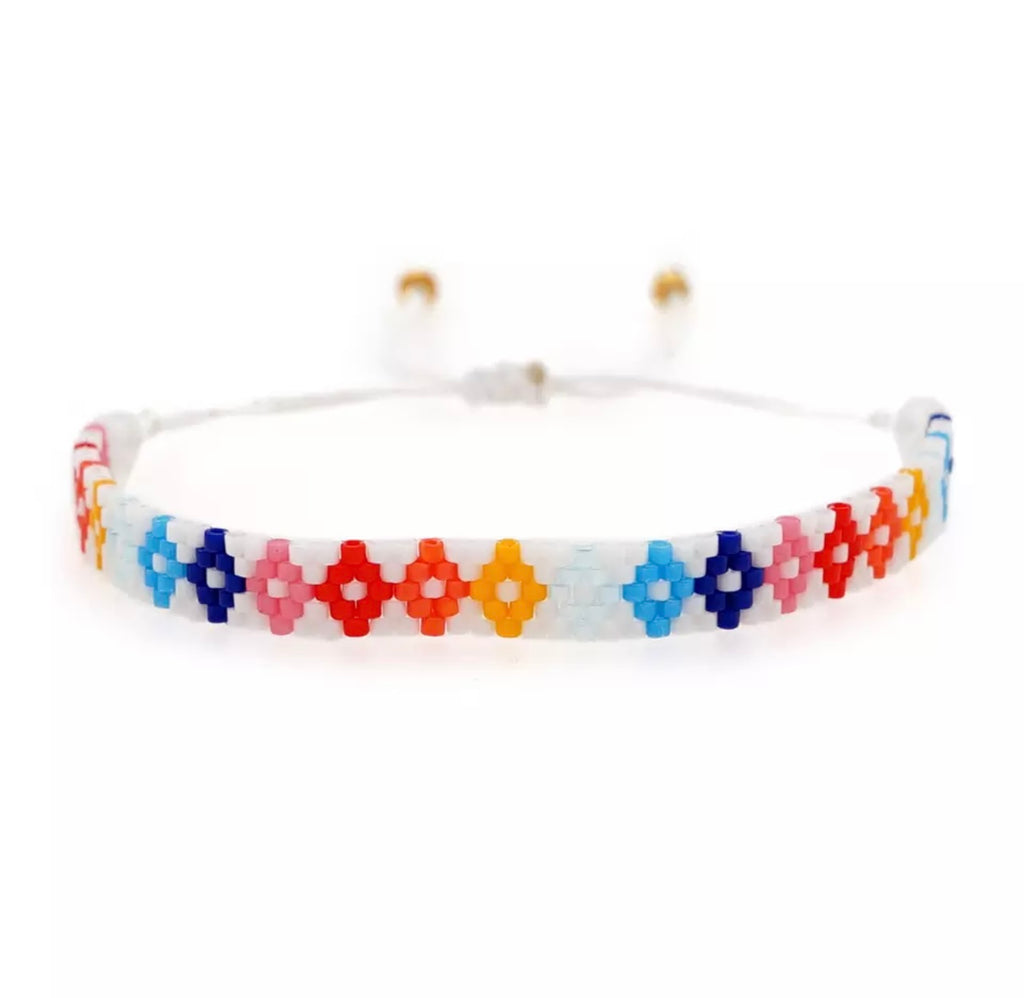 Macrame Beaded Rainbow Diamond Bracelet
