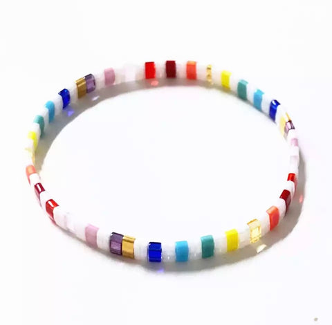 White and Rainbow Tile Bracelet