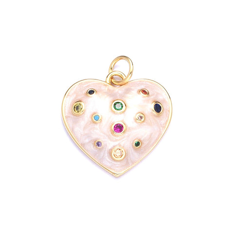 Marbled Pave Rainbow Heart Charm