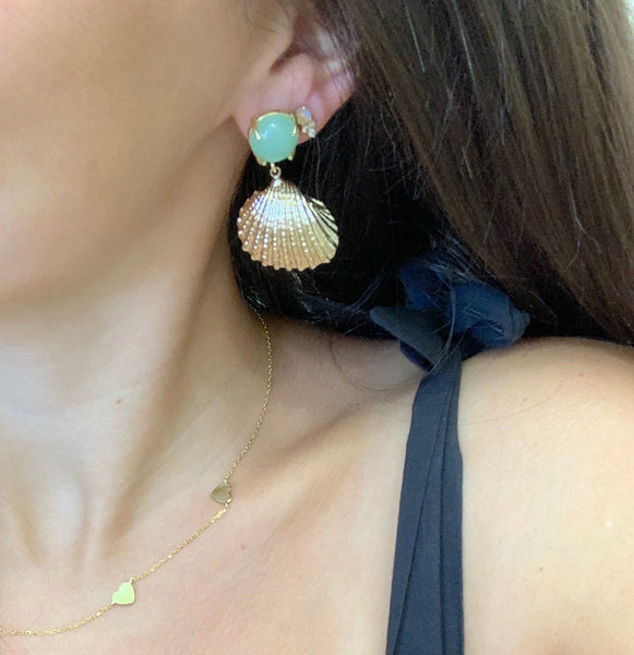 Green Chalcedony and Shell Earrings
