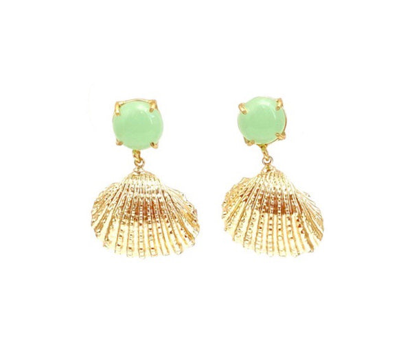 Green Chalcedony and Shell Earrings