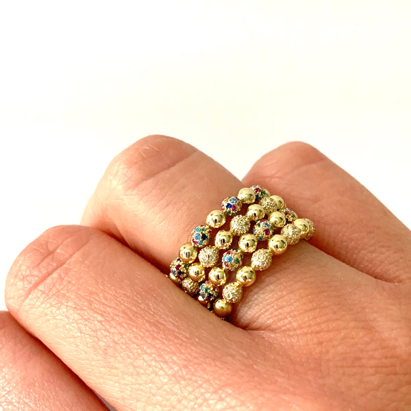 Pave Ball Stacking Ring in Rainbow