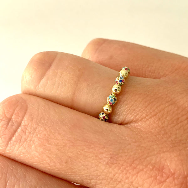 Pave Ball Stacking Ring in Rainbow
