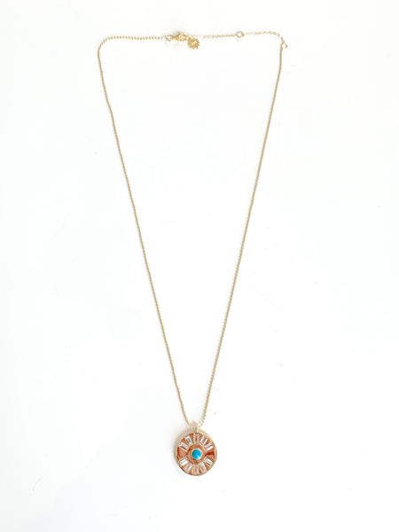 Baguette And Turquoise Disc Necklace