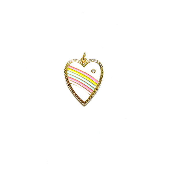 Enamel White and Rainbow Heart