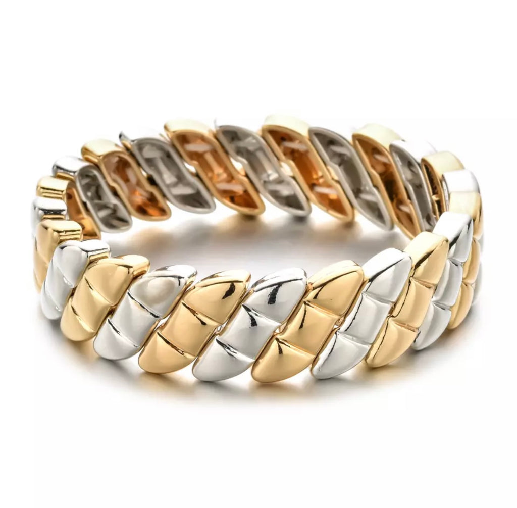 Large Gold and Silver Link Enamel Bracelet