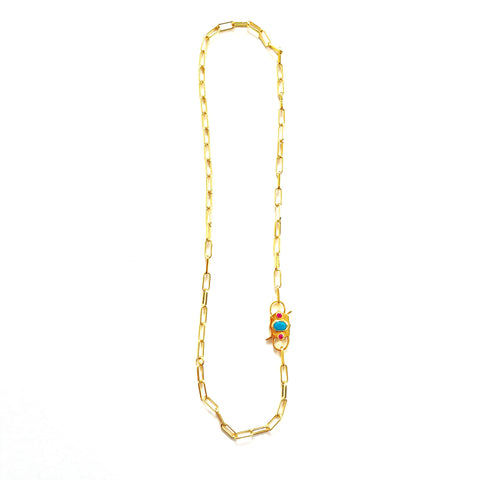 Paper Clip Luxe Lock Chain in Turquoise and Ruby
