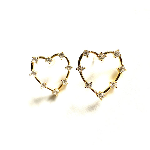 Thin Cz Studded Heart Earrings