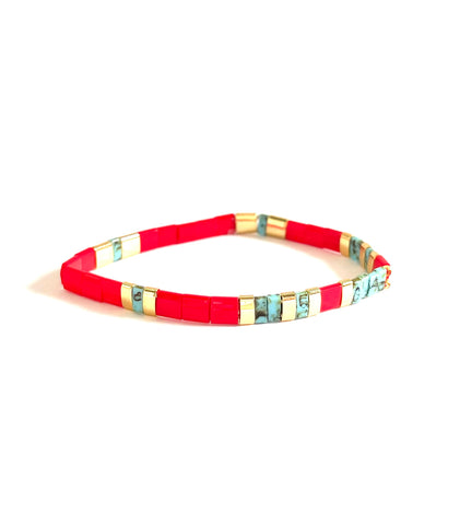 Red, Gold and Turquoise Tile Bracelet