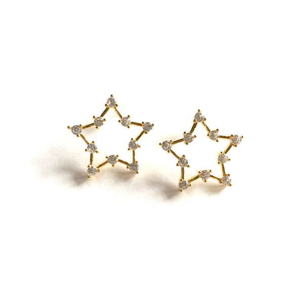 Thin Cz Studded Star Earrings