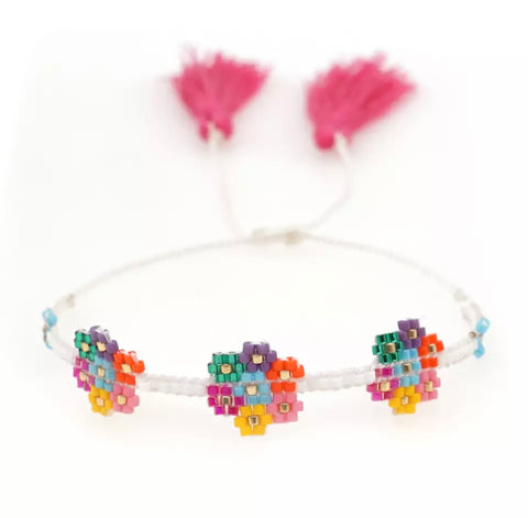 Macrame Beaded Rainbow Flower Bracelet