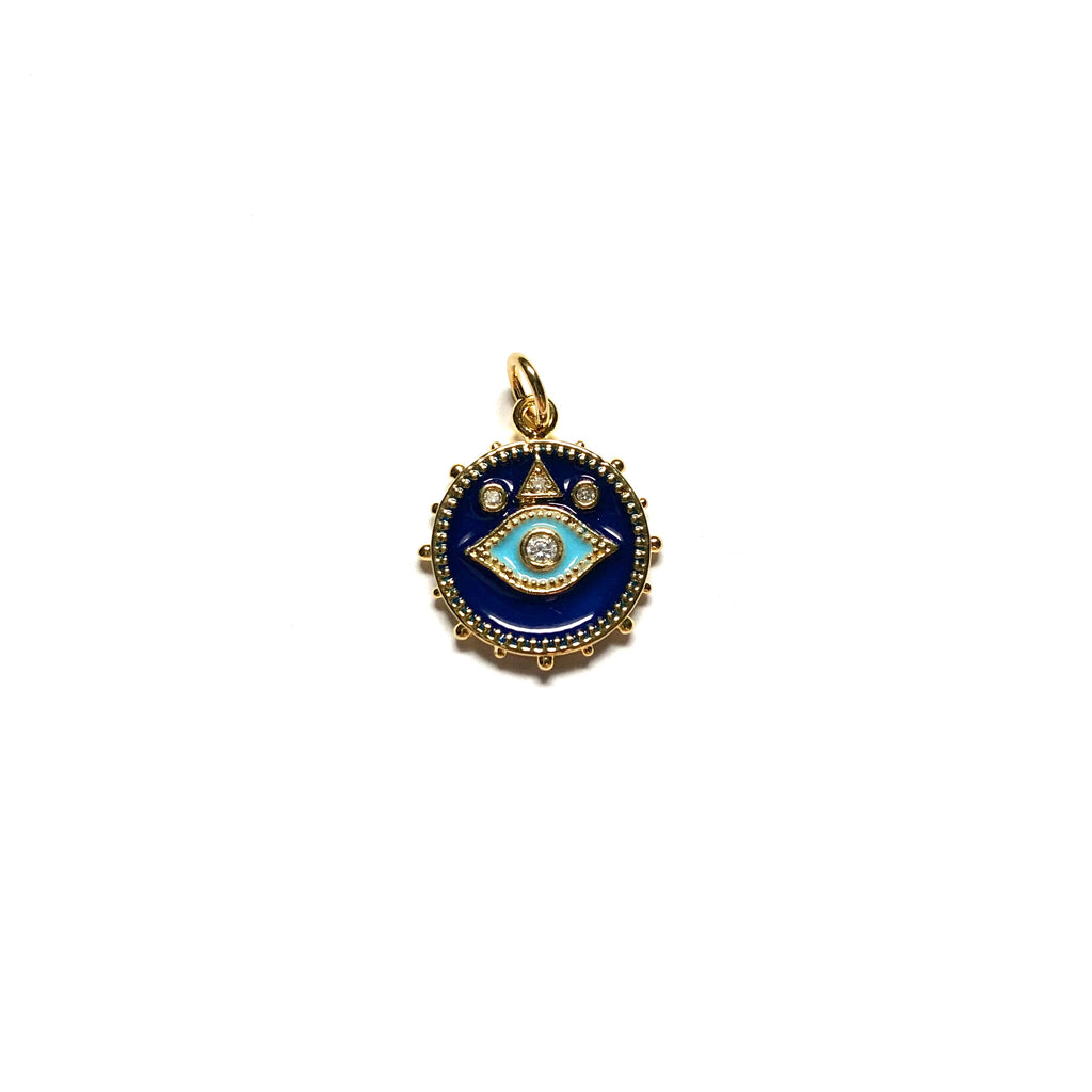 Cobalt Blue Enamel Eye Coin Charm