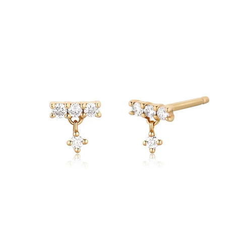Pave Bar Earring with Dangle Stone