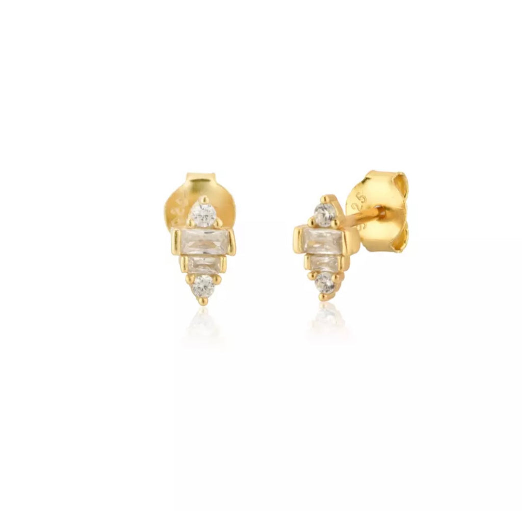 Baguette and Round Kite Shape Tiny Studs