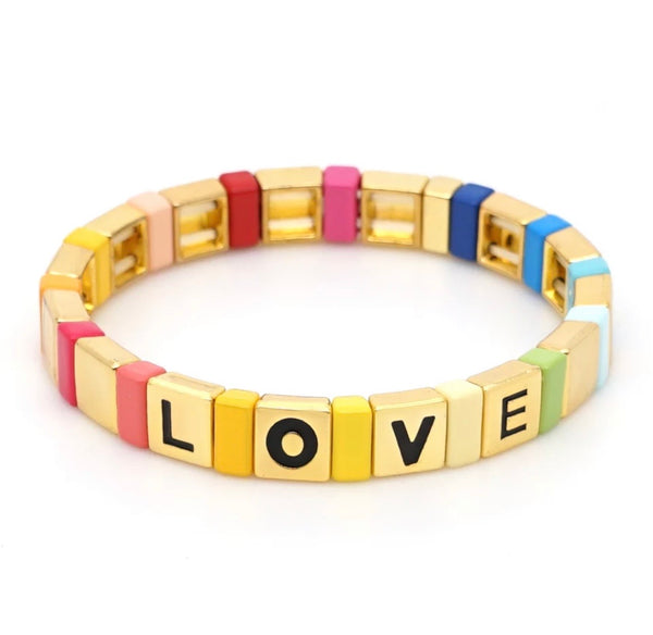 Rainbow and Gold LOVE Enamel Bracelet