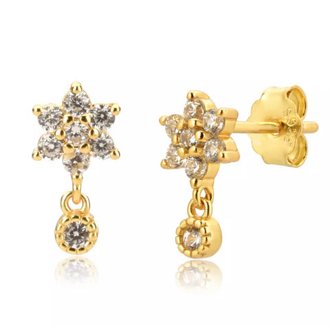 Tiny Flower and Drop Stud Earring