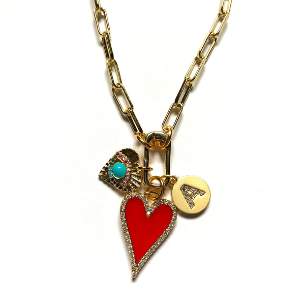 Red Enamel Pave Heart Charm