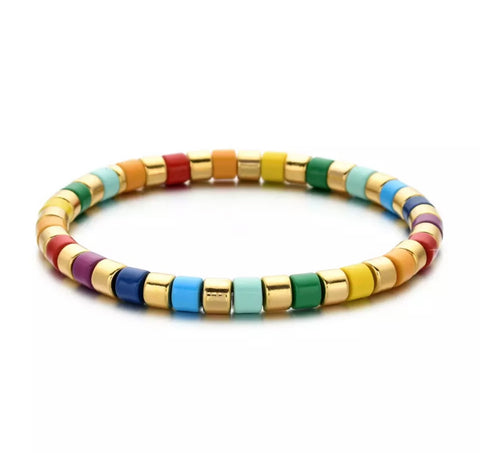 Rainbow and Gold Candy Stripe Bracelet