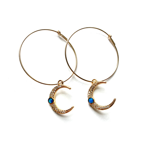 Thin Hoop with Crescent Opal Charm
