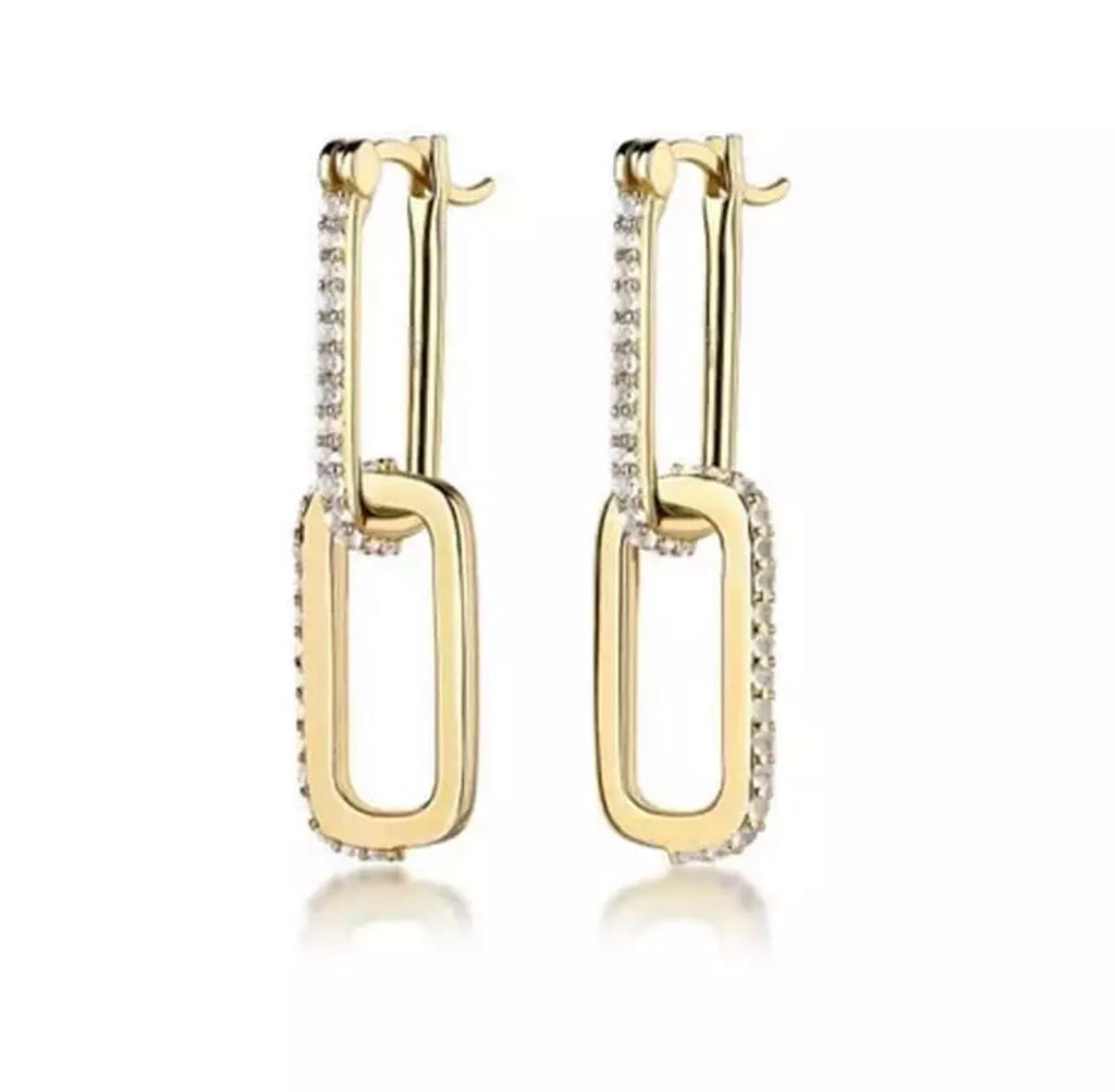 Pave Double Paper Clip Earrings