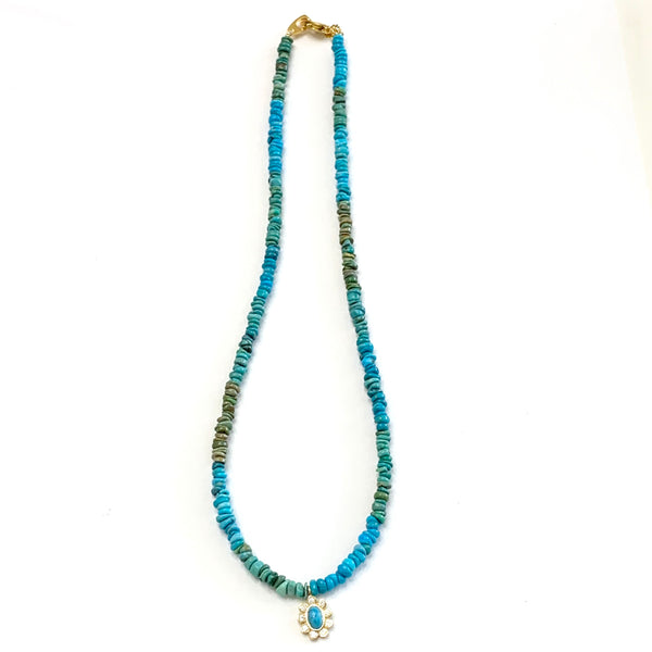 Green Turquoise Layering Necklace with Charm