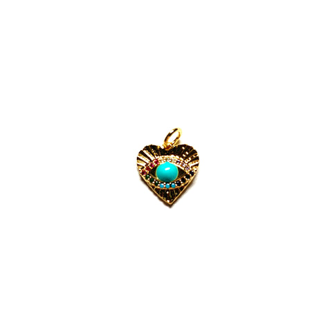 Pave Rainbow and Turquoise Eye Heart Charm